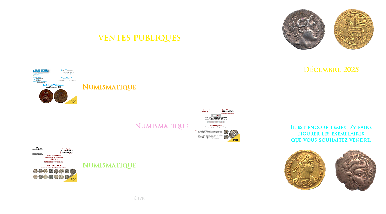 Jean Vinchon Numismatique. Ventes de février 2023. Saint-Malo, éméraude enchères, samedi 4 février 2023. Épernay, champagne enchères, vendredi 17 février 2023.